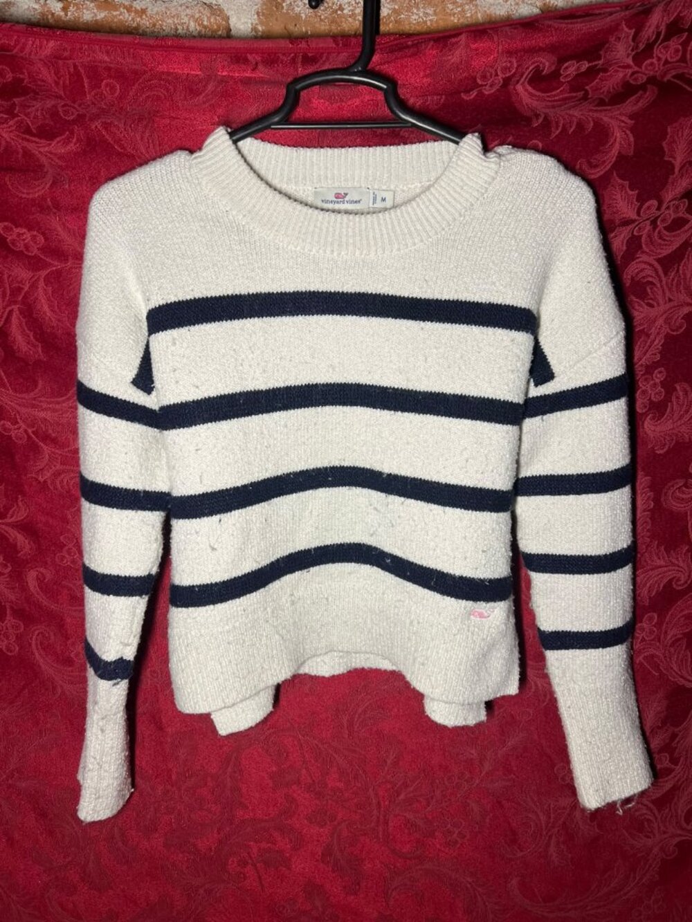Vineyard Vines Girls M Off White Navy Blue Striped Knit Sweater